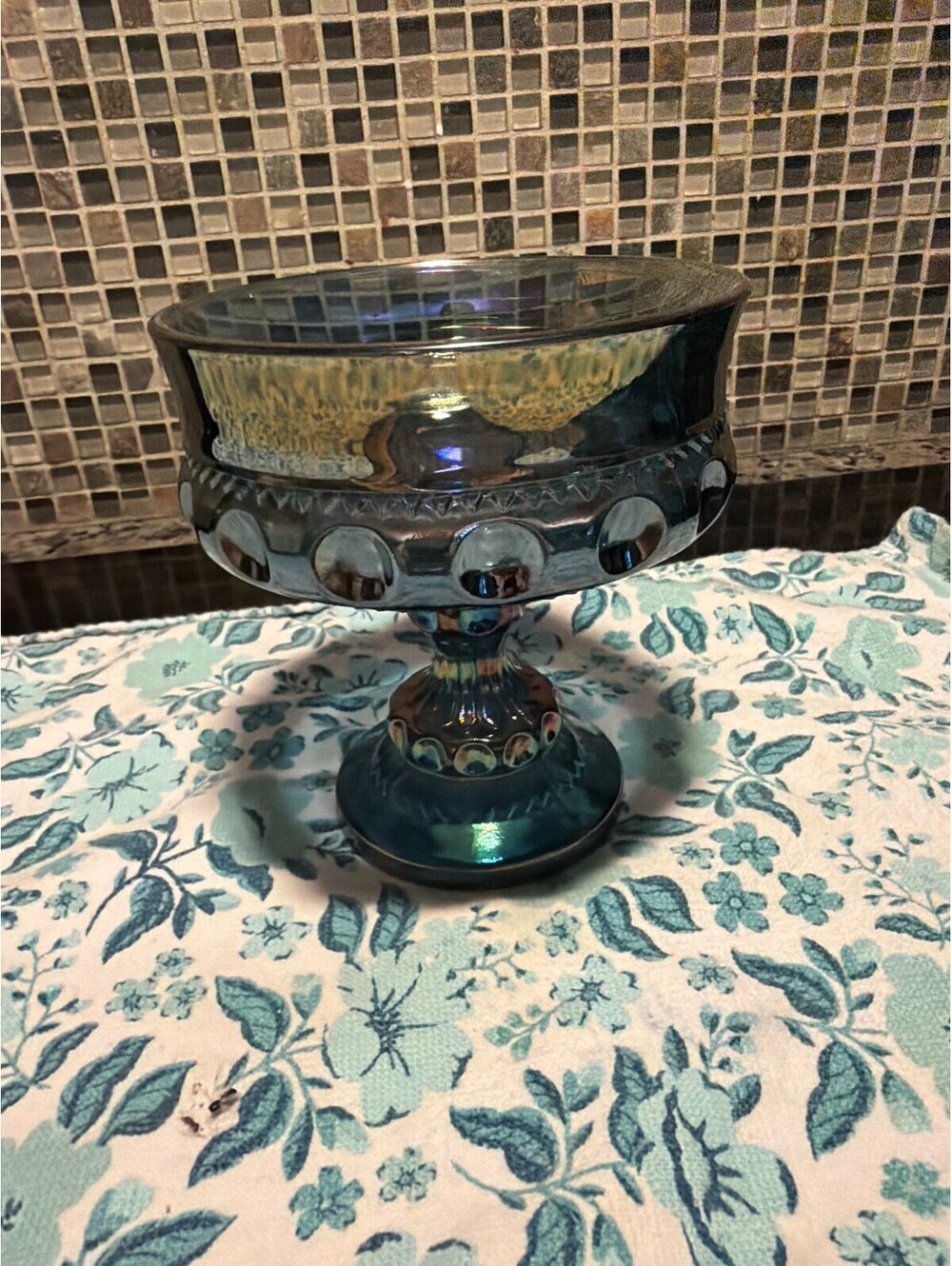 Vintage Blue Carnival Glass Indian Kings Crown Thumbprint Bowl [COPY]